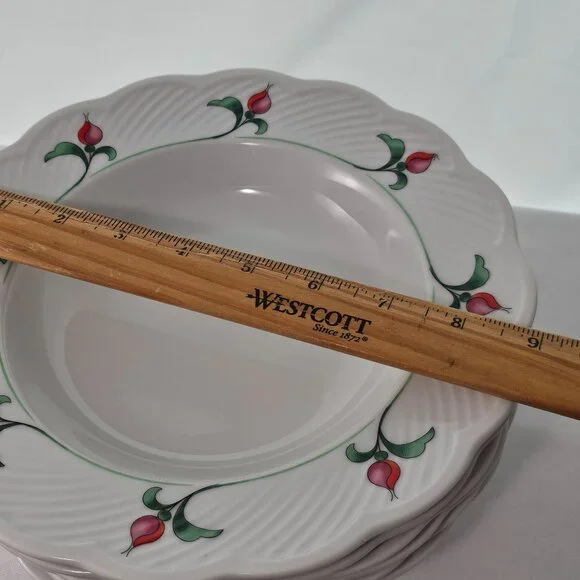 Dansk Rosebud Soup Bowls 9" scallop textured large rim floral romantic set/6